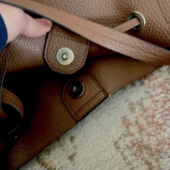 Women’s Target Tote Shoulder Bag Brown Leather Big Hobo Drawstring Large Bucket - Picture 6 of 8